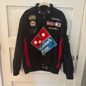 Nascar Black Bomber Jacket with Red and Blue Accents